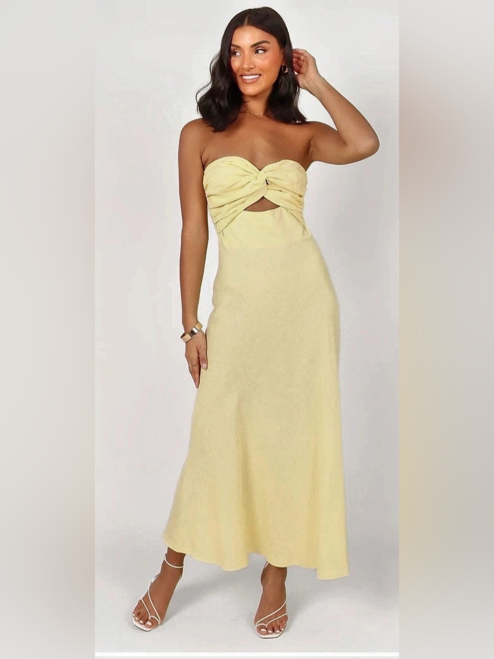 Petal & Pup Camille Maxi Dress Ruched Cutout Dress in Yellow Size 2 NWT